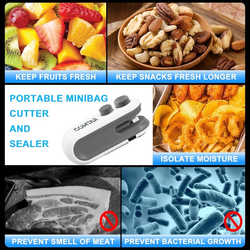 COMTAR Mini Bag Sealer, Upgraded 2 in 1 Heat Sealer&Cutter, Rechargeable USB C Bag Sealer Heat Seal Machine with Magnet, Portable Resealer Machine Sealer for Plastic Bags (1-2 Mini Bag Sealer) - Image 5